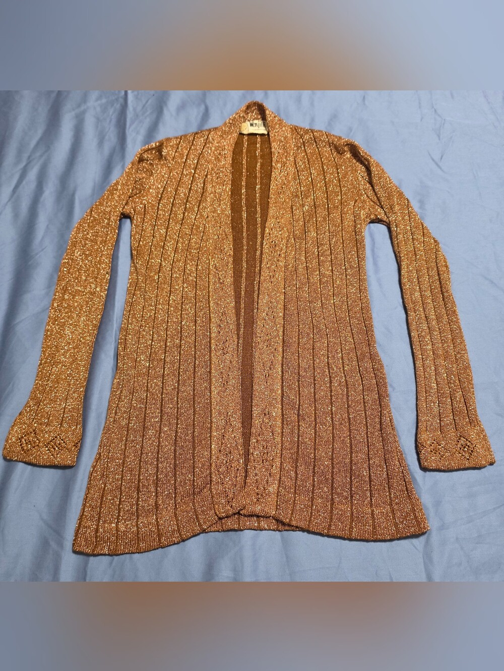 Vintage Weyjilli Metallic Bronze Shimmer Open Front Cardigan Sweater Small
